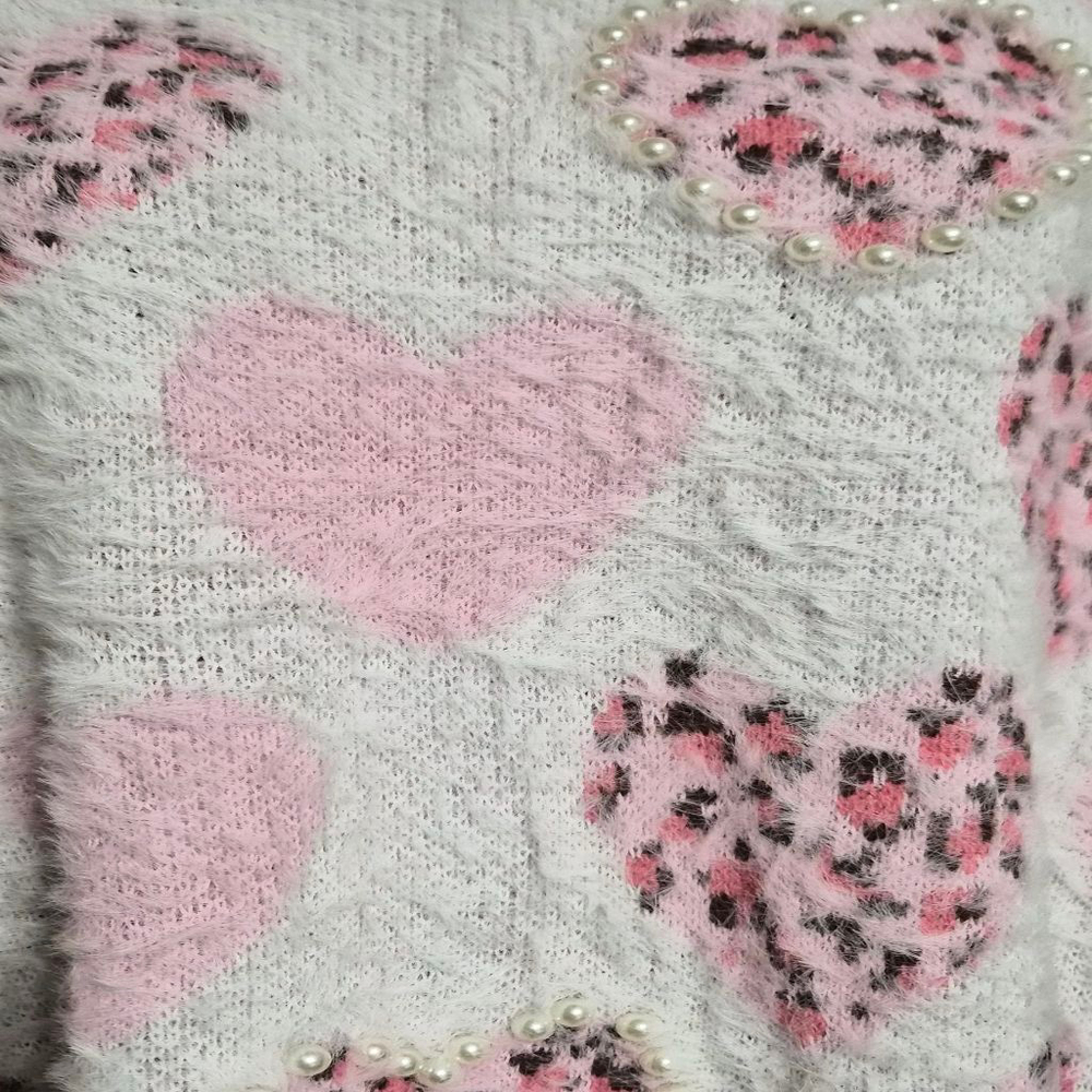 Pink and White Leopard Print Heart Pattern Women's Sweater Size X Large NWOT - Picture 7 of 11